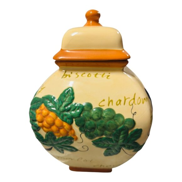 Vintage Nonni’s Handpainted Ceramic Biscotti Jar With Lid Grapes & Text  12.5 “ - Picture 5 of 10
